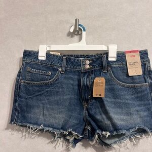 Levi’s cutout shorts size 33 Denim Blue super low loose mid length Jean Shorts